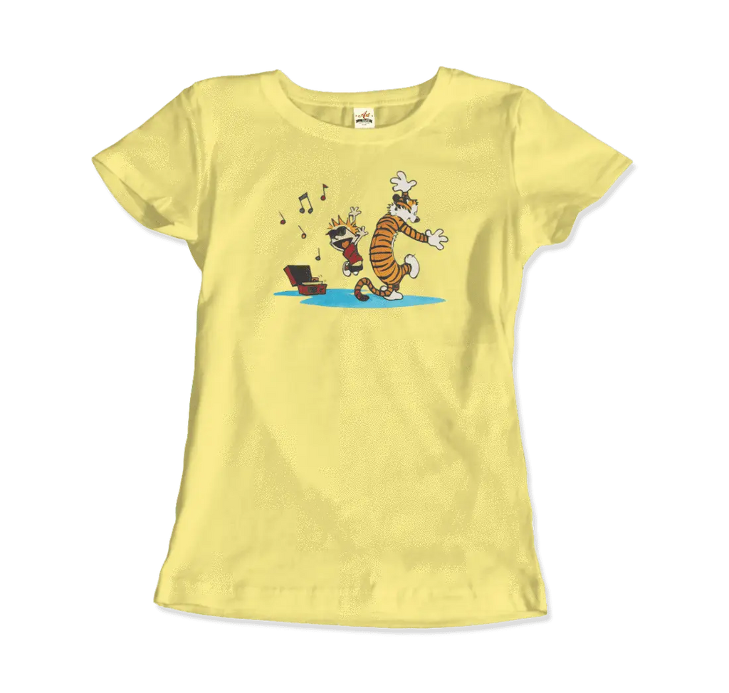 Calvin and Hobbes Dancing with Record Player T-Shirt by Art-O-Rama Shop ART-O-RAMA-SHOP