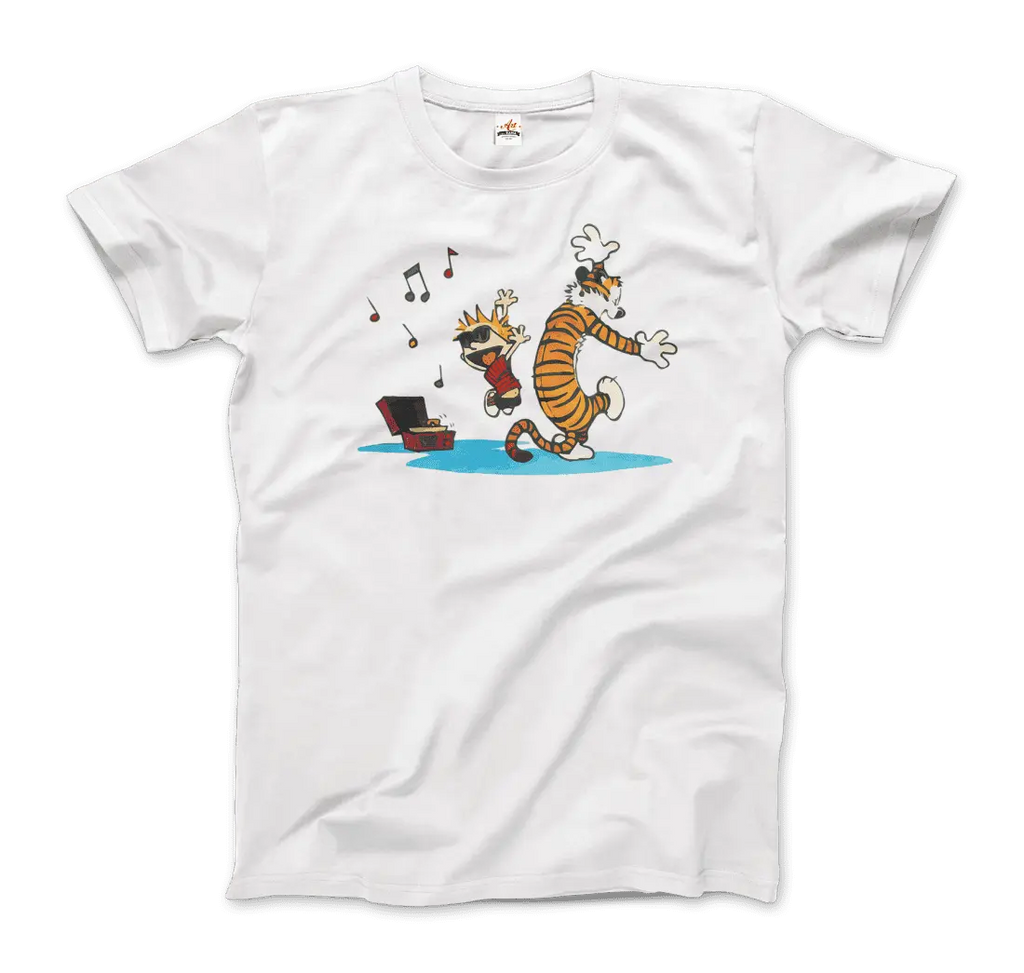 Calvin and Hobbes Dancing with Record Player T-Shirt by Art-O-Rama Shop ART-O-RAMA-SHOP