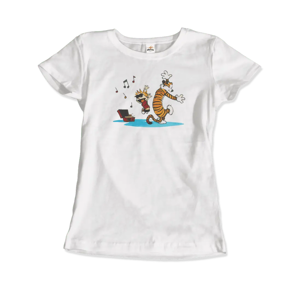 Calvin and Hobbes Dancing with Record Player T-Shirt by Art-O-Rama Shop ART-O-RAMA-SHOP