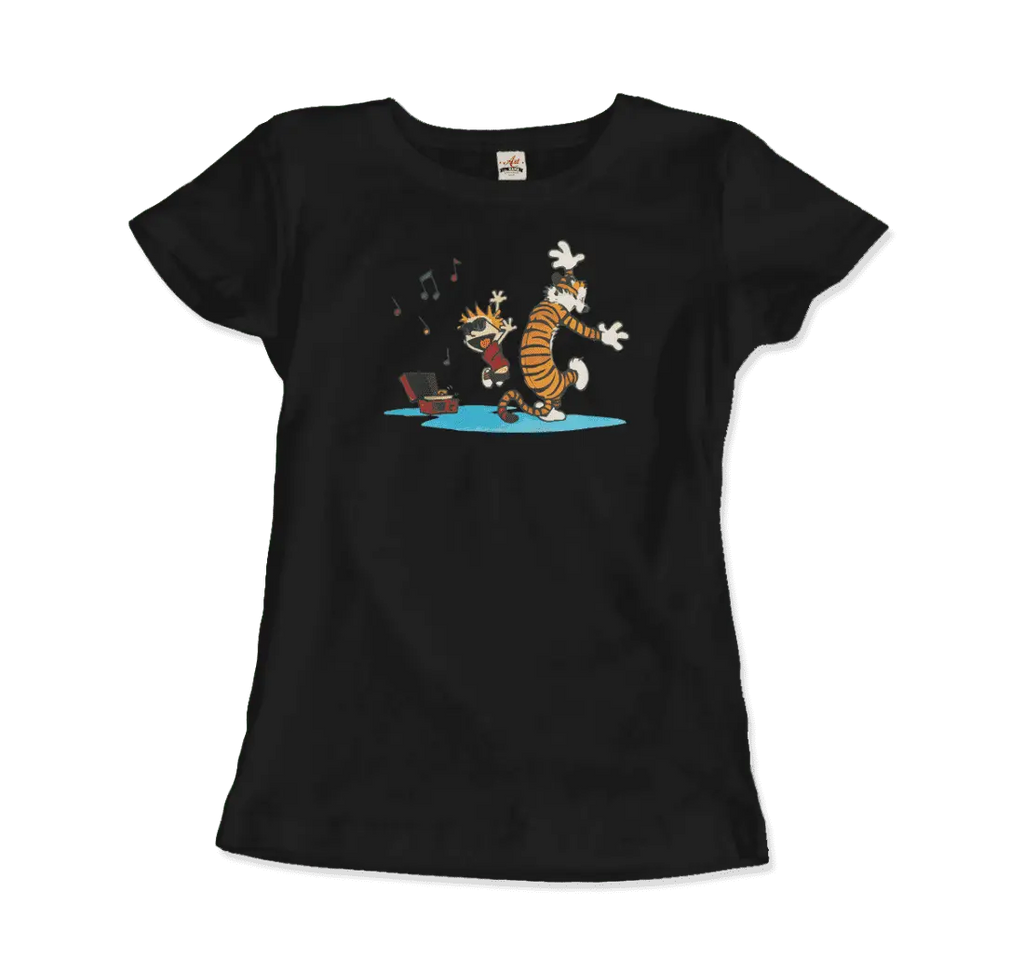 Calvin and Hobbes Dancing with Record Player T-Shirt by Art-O-Rama Shop ART-O-RAMA-SHOP