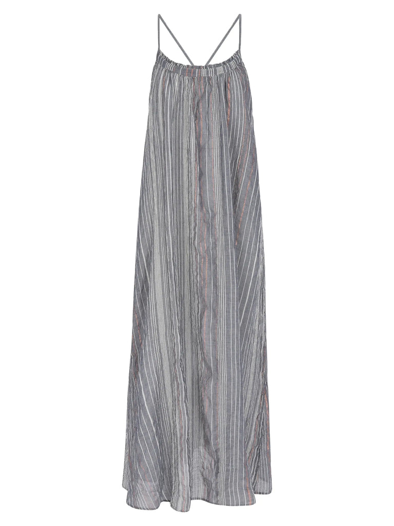 Canggu Maxi Dress Navy With Stripes - The Handloom