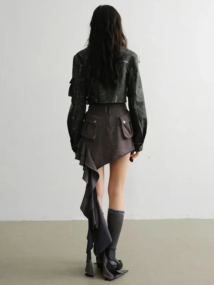 Cateey Vegan Leather Cropped Motorcycle Jacket by Marigold Shadows Marigold Shadows