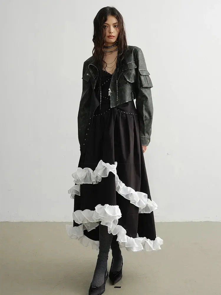 Cateey Vegan Leather Cropped Motorcycle Jacket by Marigold Shadows Marigold Shadows