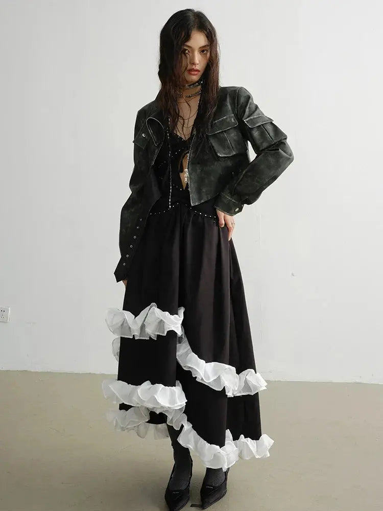 Cateey Vegan Leather Cropped Motorcycle Jacket by Marigold Shadows Marigold Shadows