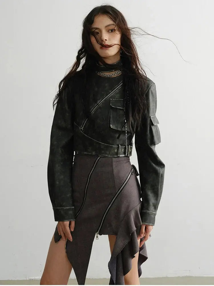 Cateey Vegan Leather Cropped Motorcycle Jacket by Marigold Shadows Marigold Shadows