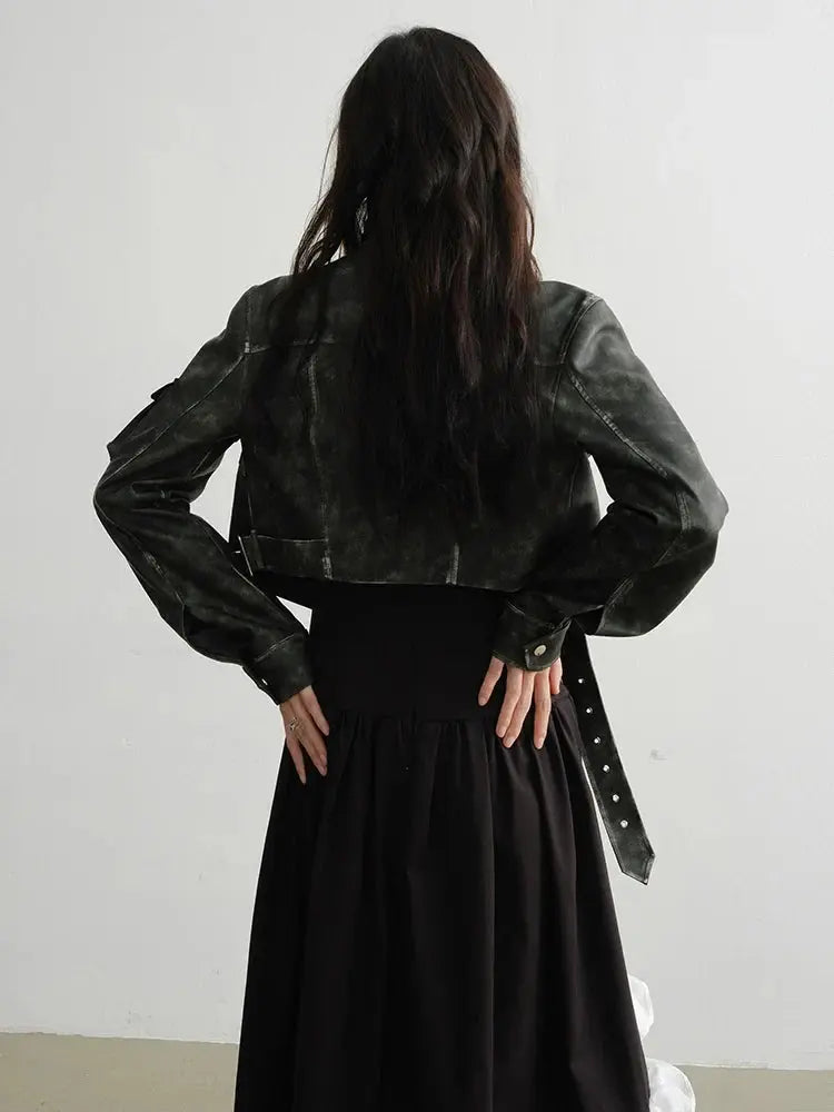 Cateey Vegan Leather Cropped Motorcycle Jacket by Marigold Shadows Marigold Shadows