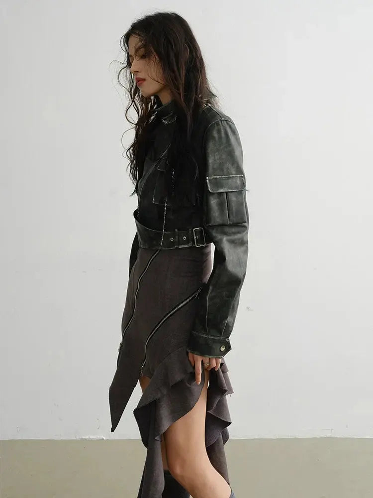 Cateey Vegan Leather Cropped Motorcycle Jacket by Marigold Shadows Marigold Shadows