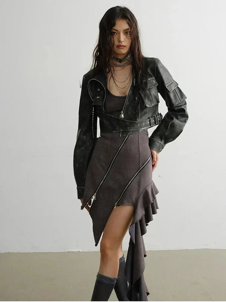 Cateey Vegan Leather Cropped Motorcycle Jacket by Marigold Shadows Marigold Shadows