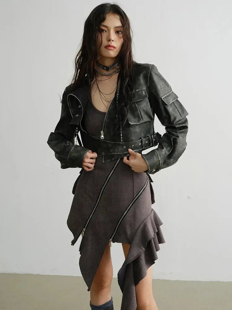Cateey Vegan Leather Cropped Motorcycle Jacket by Marigold Shadows Marigold Shadows