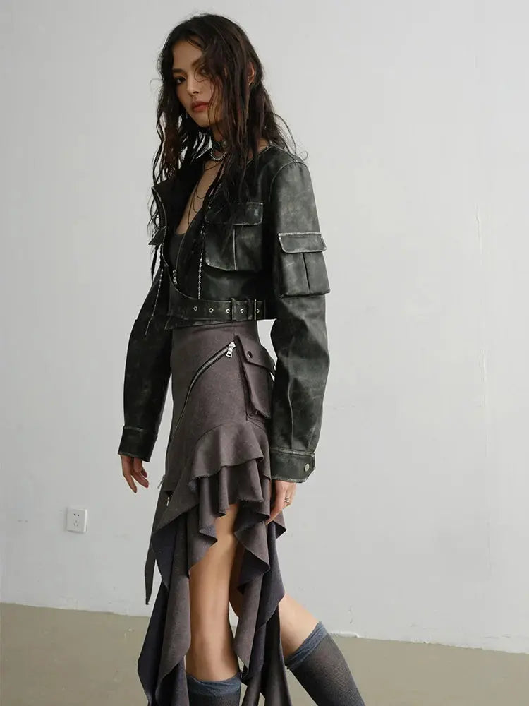 Cateey Vegan Leather Cropped Motorcycle Jacket by Marigold Shadows Marigold Shadows