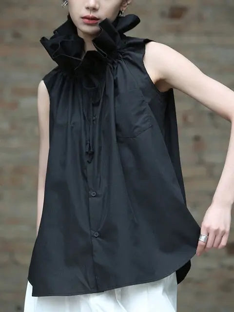 Chee Ruffle Collar Blouse - Black by Marigold Shadows Marigold Shadows