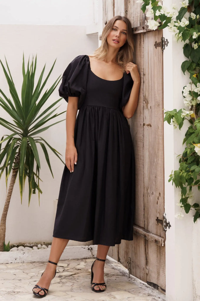 Cherie Puff Sleeve Midi Dress by Bali ELF BALI ELF