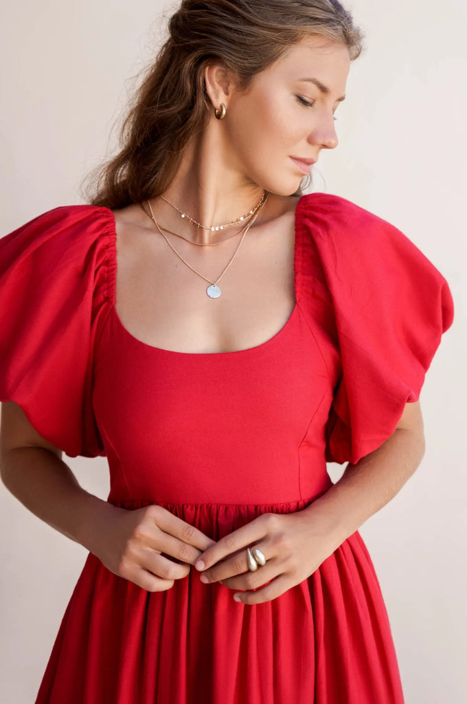 Cherie Puff Sleeve Midi Dress by Bali ELF - Ladiesse