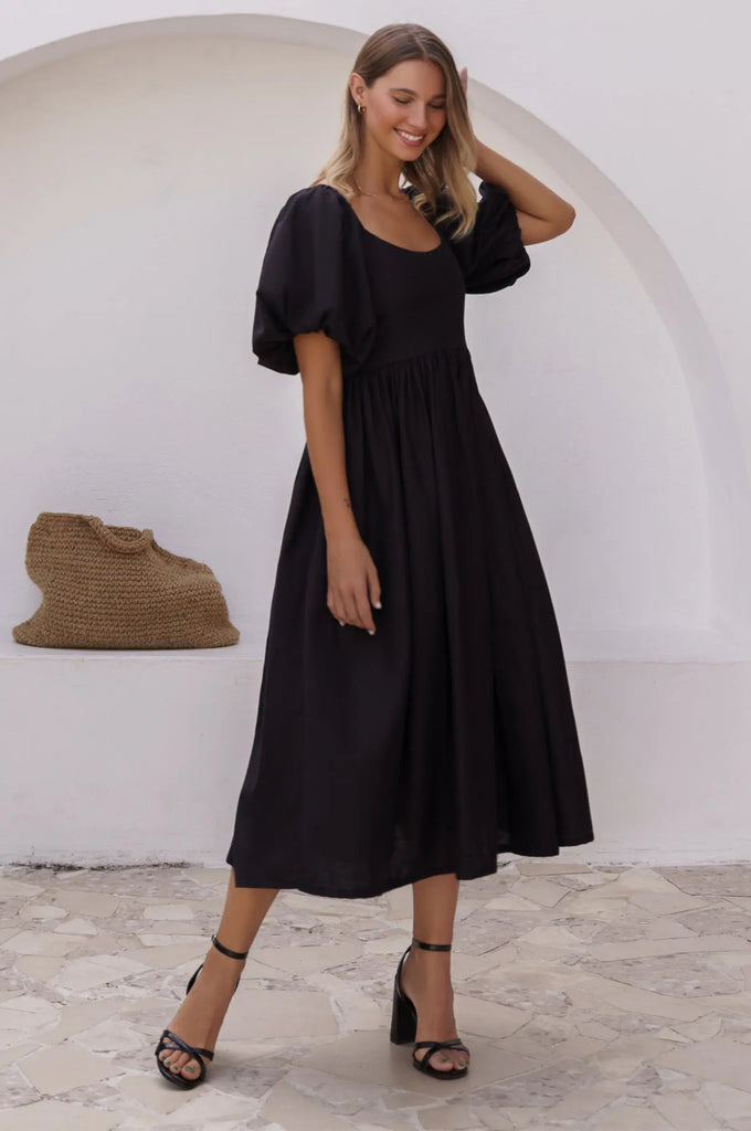 Cherie Puff Sleeve Midi Dress by Bali ELF - Ladiesse