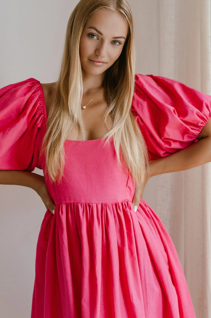Cherie Puff Sleeve Midi Dress by Bali ELF - Ladiesse