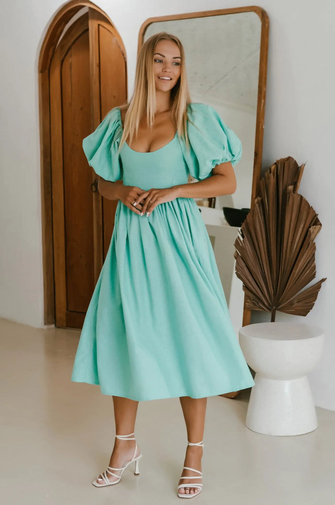 Cherie Puff Sleeve Midi Dress by Bali ELF - Ladiesse