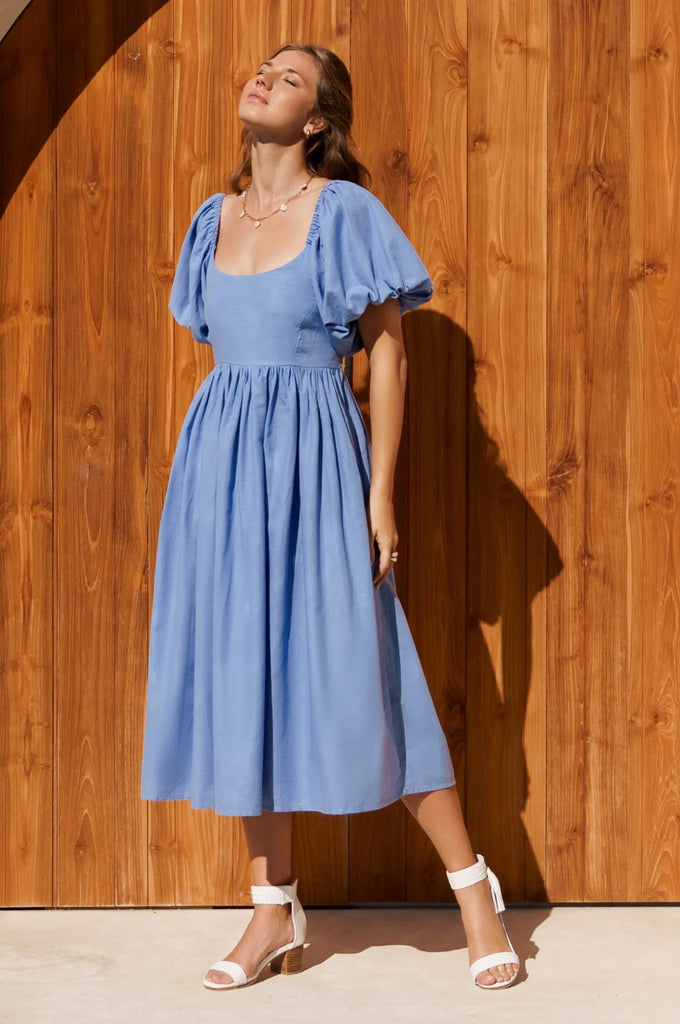Cherie Puff Sleeve Midi Dress by Bali ELF - Ladiesse