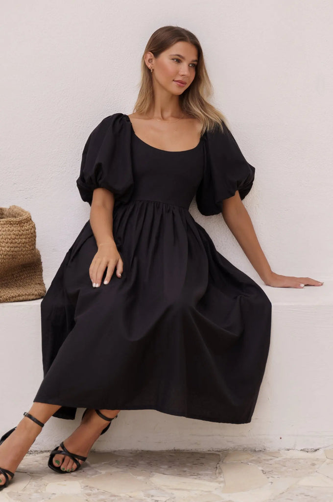 Cherie Puff Sleeve Midi Dress by Bali ELF - Ladiesse