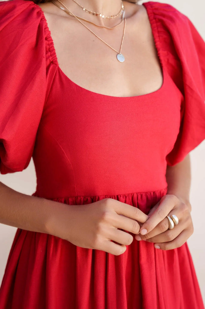 Cherie Puff Sleeve Midi Dress by Bali ELF - Ladiesse