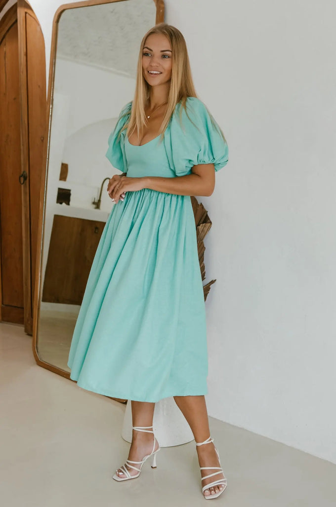 Cherie Puff Sleeve Midi Dress by Bali ELF - Ladiesse