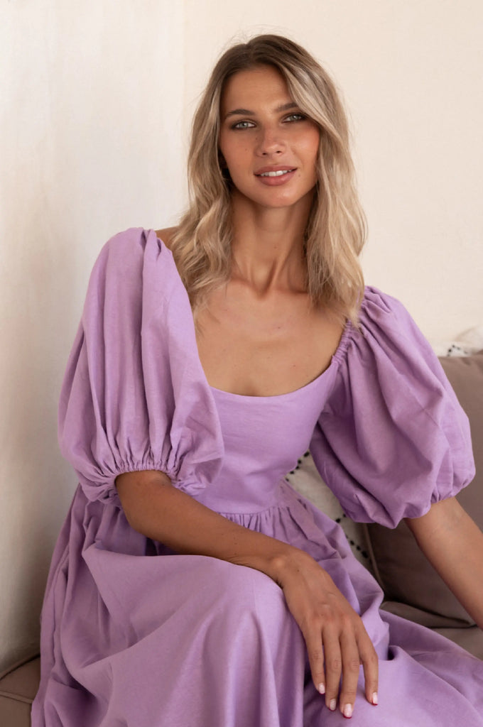 Cherie Puff Sleeve Midi Dress by Bali ELF - Ladiesse