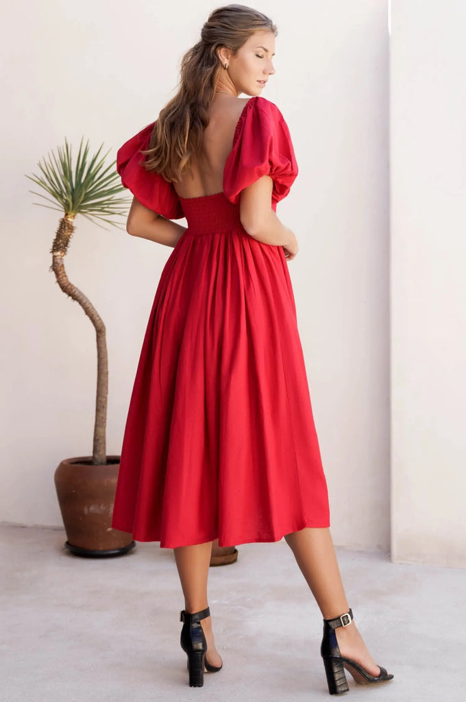 Cherie Puff Sleeve Midi Dress by Bali ELF - Ladiesse