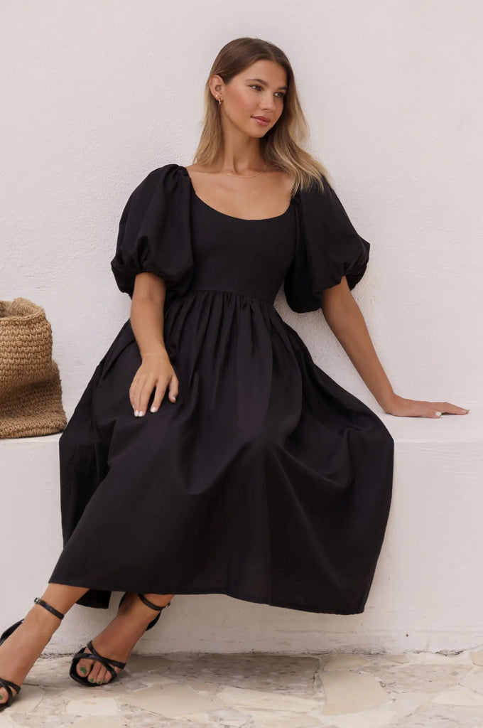 Cherie Puff Sleeve Midi Dress by Bali ELF - Ladiesse