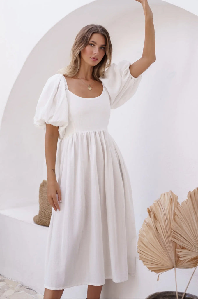 Cherie Puff Sleeve Midi Dress by Bali ELF - Ladiesse