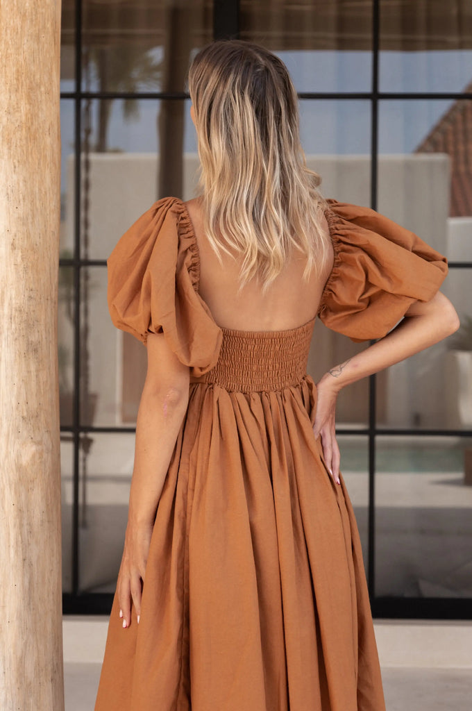 Cherie Puff Sleeve Midi Dress by Bali ELF - Ladiesse
