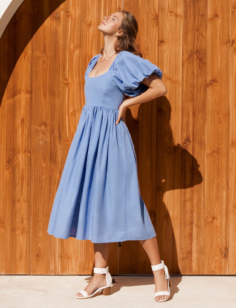 Cherie Puff Sleeve Midi Dress by Bali ELF - Ladiesse