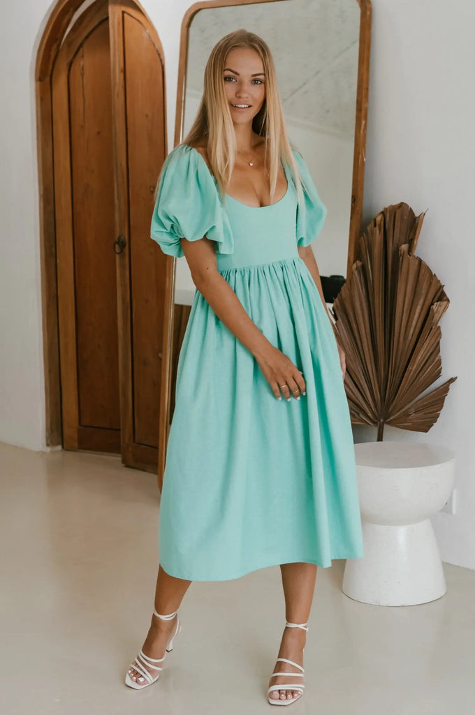 Cherie Puff Sleeve Midi Dress by Bali ELF - Ladiesse