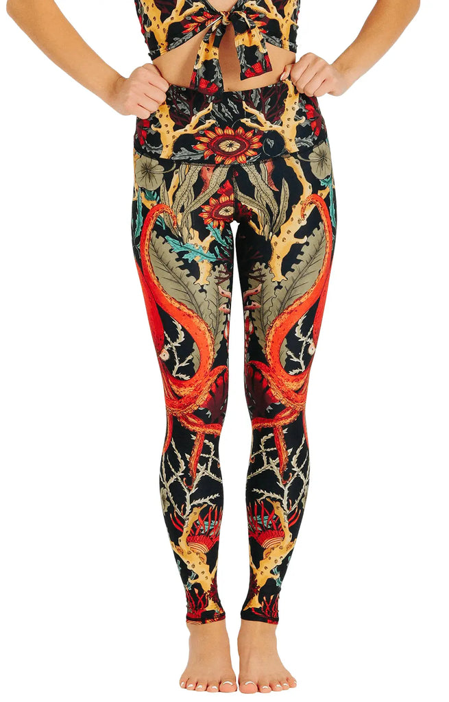 Coral My Name Printed Yoga Leggings by Yoga Democracy Yoga Democracy