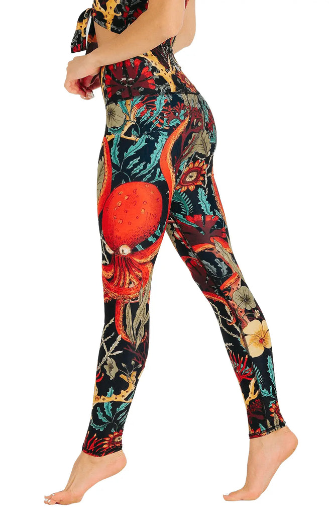 Coral My Name Printed Yoga Leggings by Yoga Democracy Yoga Democracy