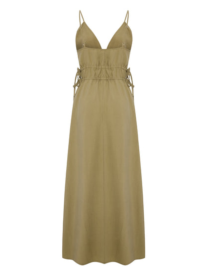 Sofia Ties Maxi Dress - Khaki Green