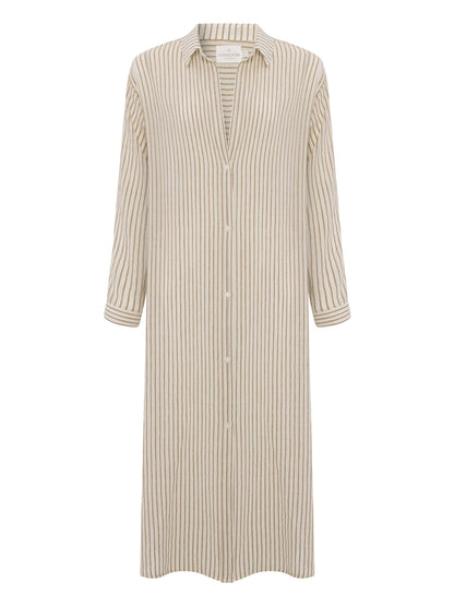 Voyage Shirt Dress - Khaki Green Stripes