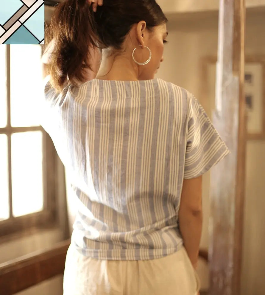 DARA Handwoven Cotton Cap Sleeve Shirt, in Riviera Blue by BrunnaCo BRUNNA CO