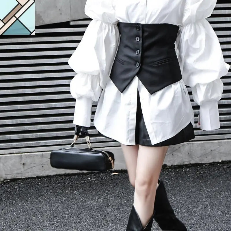 Daoko Pleated Puff Long Sleeve Shirt - White by Marigold Shadows MARIGOLD SHADOWS