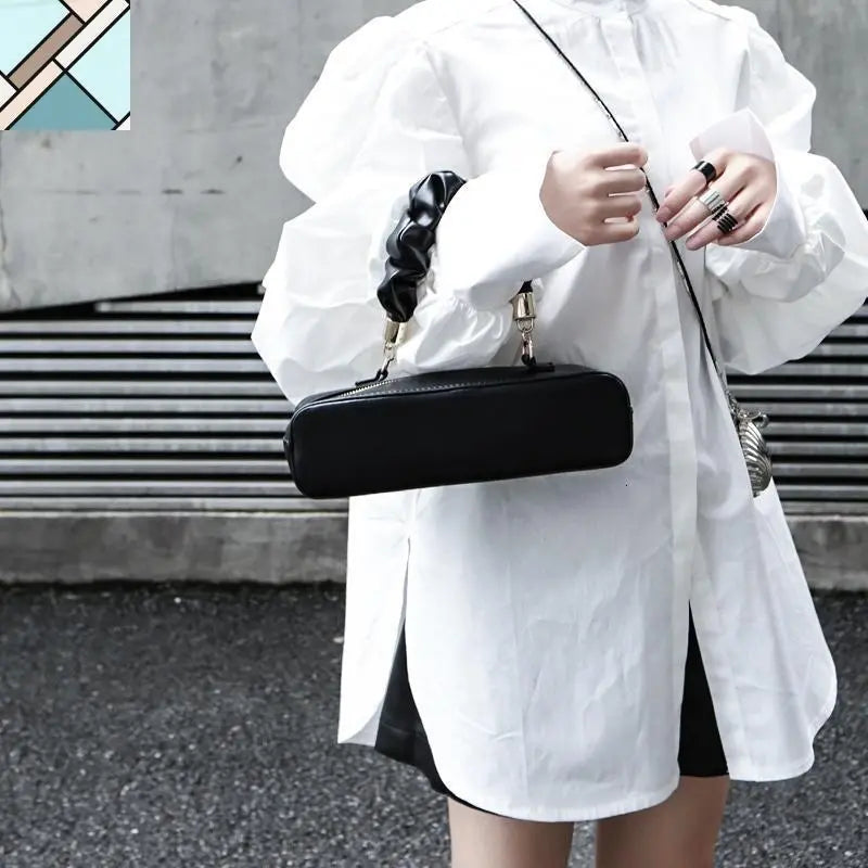 Daoko Pleated Puff Long Sleeve Shirt - White by Marigold Shadows MARIGOLD SHADOWS