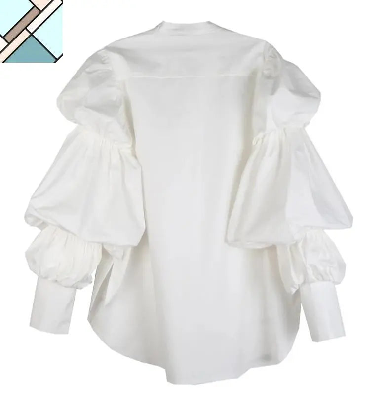 Daoko Pleated Puff Long Sleeve Shirt - White by Marigold Shadows MARIGOLD SHADOWS