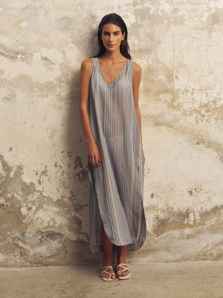 Day Break Dress - Navy With Stripes by The Handloom The Handloom