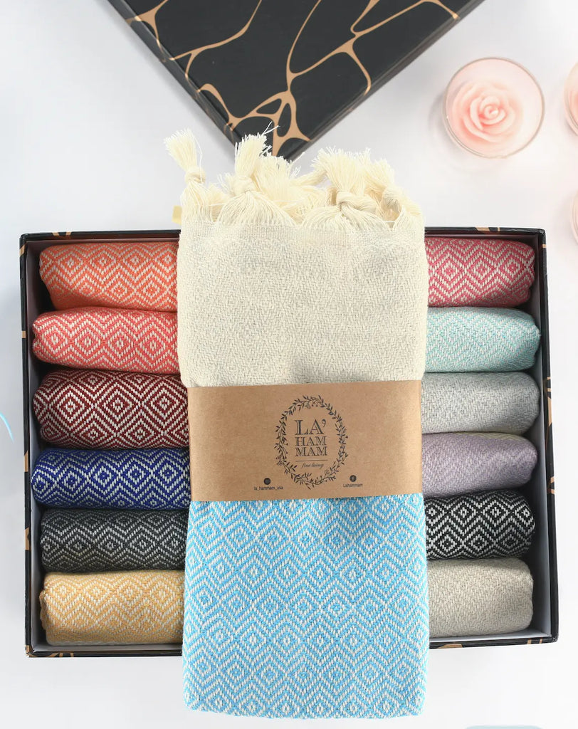 Diamond Turkish Cotton Kitchen / Hand Towel 2 pack 40x18 in by La'Hammam La'Hammam