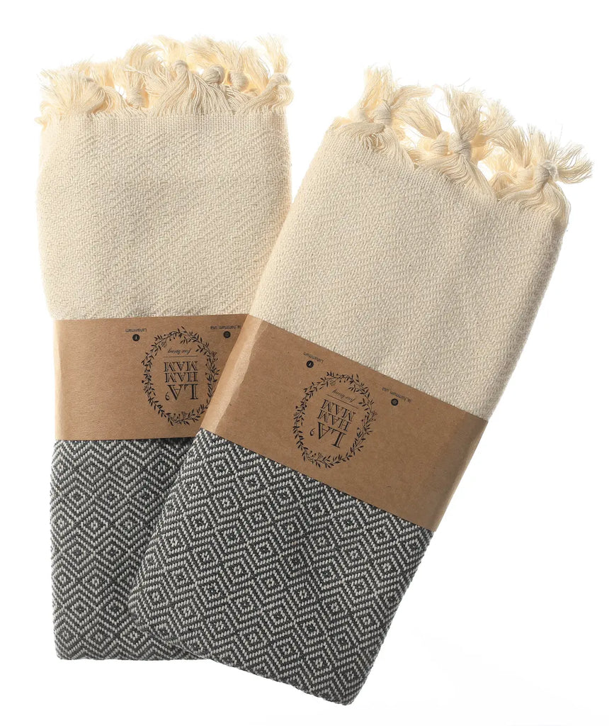 Diamond Turkish Cotton Kitchen / Hand Towel 2 pack 40x18 in by La'Hammam La'Hammam