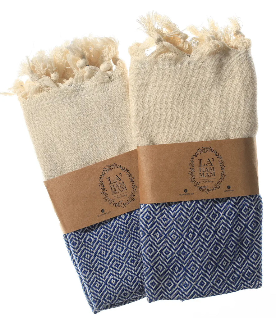 Diamond Turkish Cotton Kitchen / Hand Towel 2 pack 40x18 in by La'Hammam La'Hammam