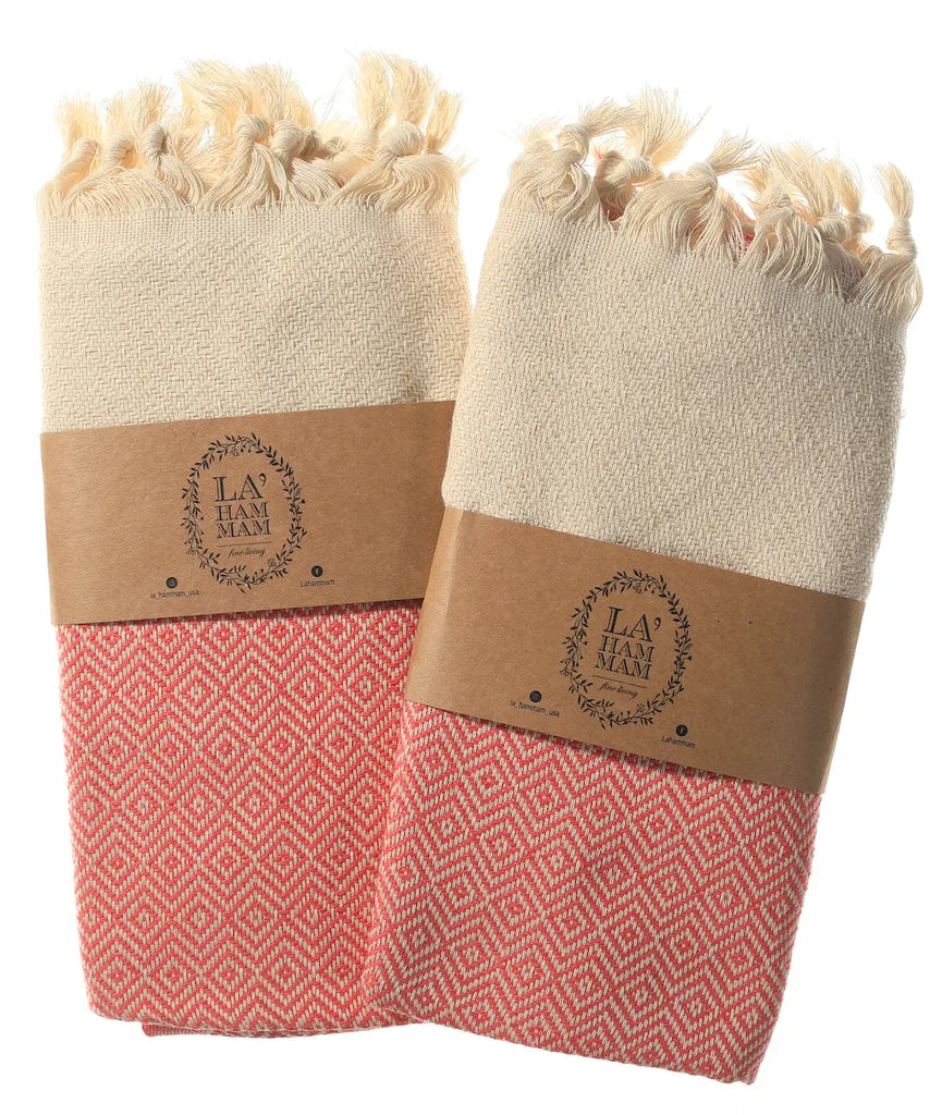Diamond Turkish Cotton Kitchen / Hand Towel 2 pack 40x18 in by La'Hammam La'Hammam