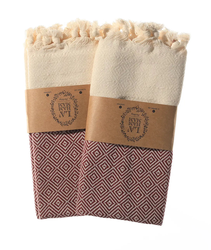 Diamond Turkish Cotton Kitchen / Hand Towel 2 pack 40x18 in by La'Hammam La'Hammam