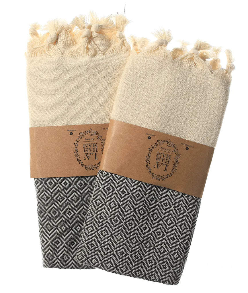 Diamond Turkish Cotton Kitchen / Hand Towel 2 pack 40x18 in by La'Hammam La'Hammam