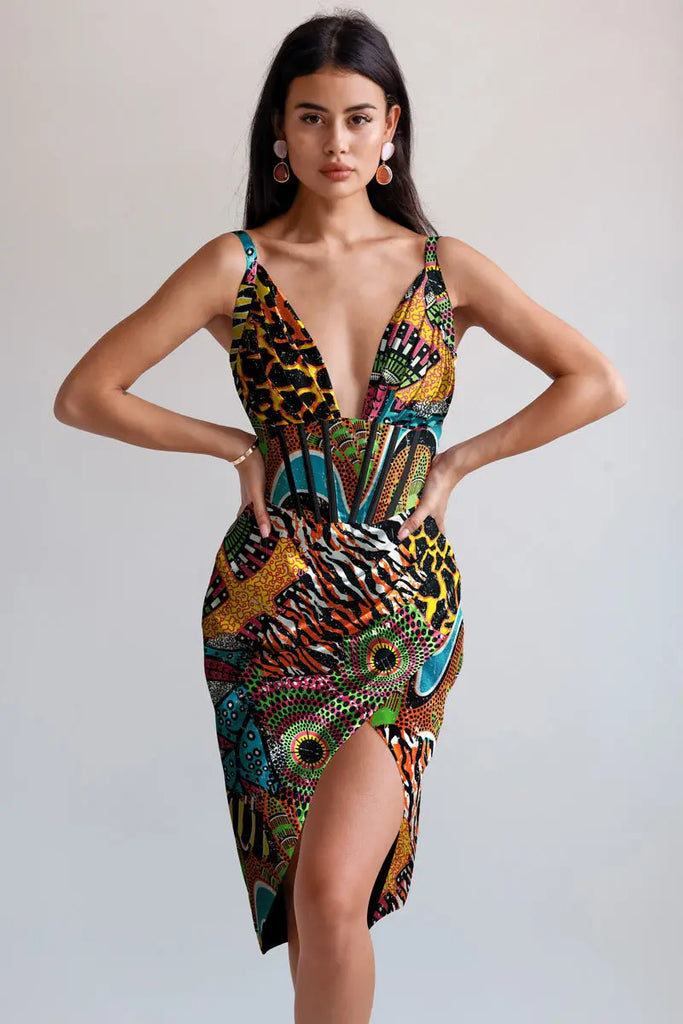 Draped midi dress by Averie Averie