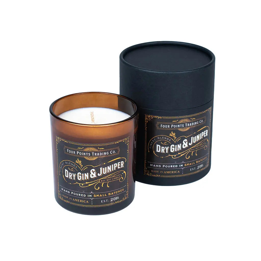 Dry Gin & Juniper 8oz Soy Scented Candle by Four Points Trading Co. FOUR POINTS TRADING CO.