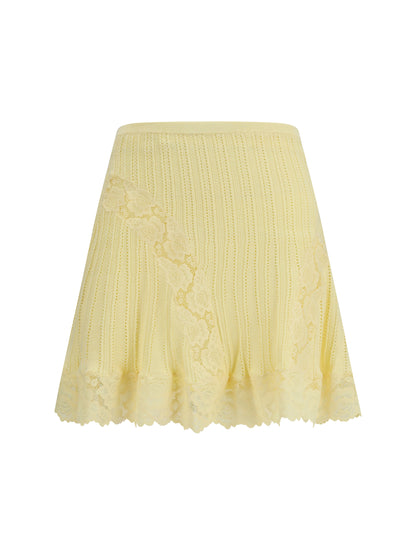 Mini Skirt Pointelle Knit Yellow