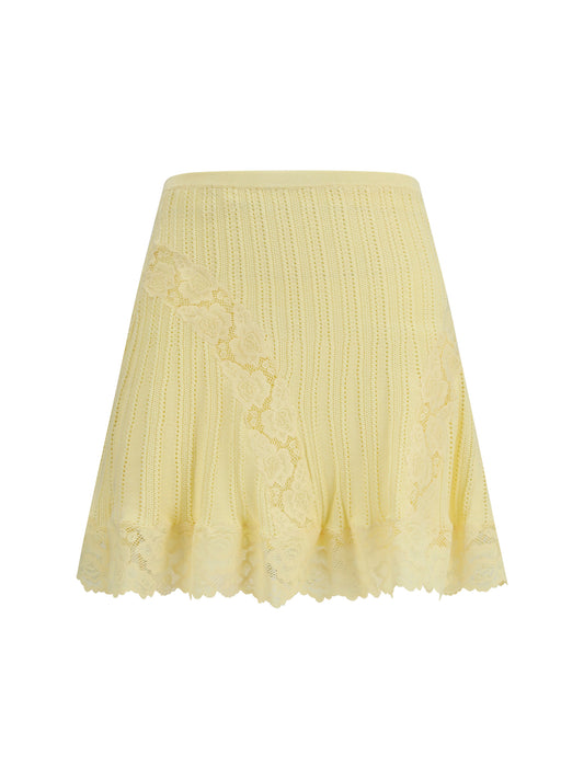 Mini Skirt Pointelle Knit Yellow
